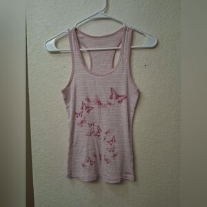 Pink Striped Butterfly Tank Top